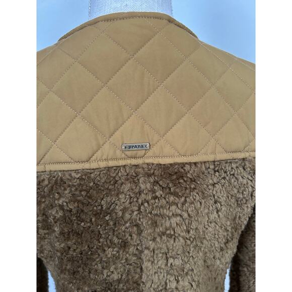 prAna Women's Good Lux Sherpa Quilted Jacket Small Tan Brown Full Zip Fleece - Picture 6 of 10